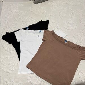 Old Navy Short Sleeve Lace Trim Tees - Black, White, Brown